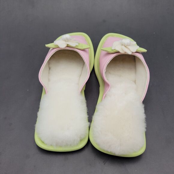 Vtg Amy Jo Gladstone Pink & Green Slide Slippers Size M Leather - Picture 9 of 9